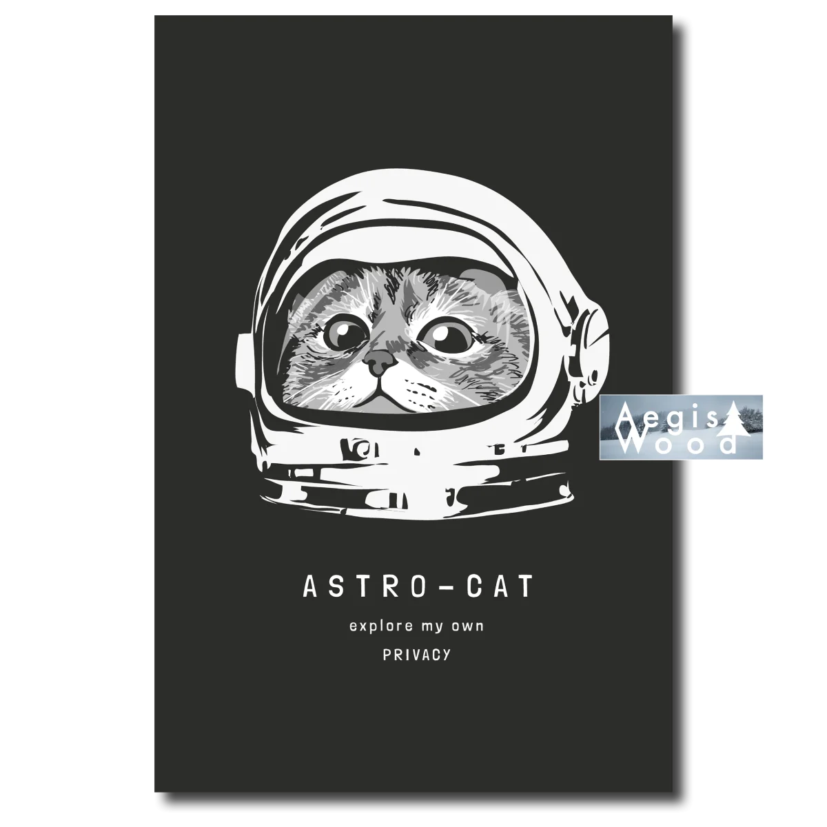 Affiche - Astro-Cat — chaton en casque d'astronaute, illustration graphique noir et blanc