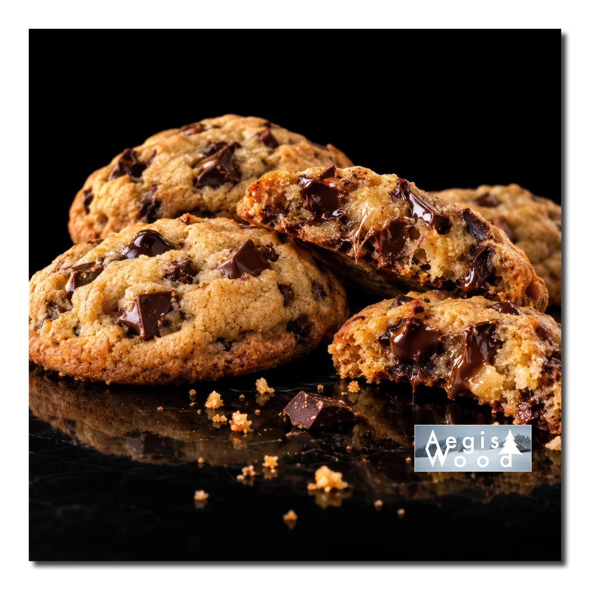 Affiche — cookies aux pépites de chocolat fondant, photo gourmande sur fond noir