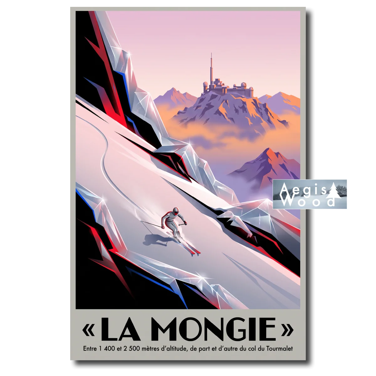 Affiche "La Mongie" Skieur et Pic du Midi