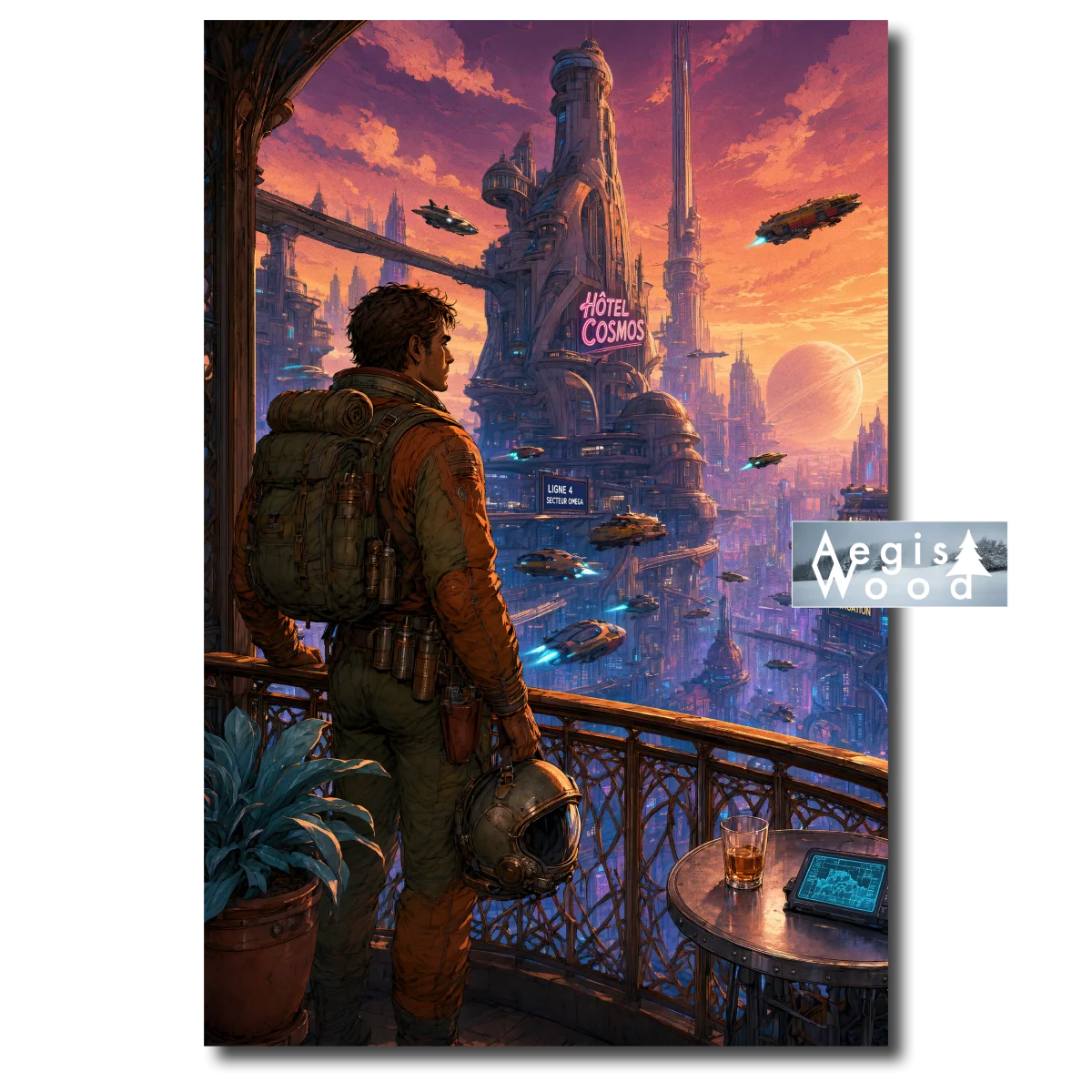Affiche Voyageur Spatial Devant l'Hôtel Cosmos