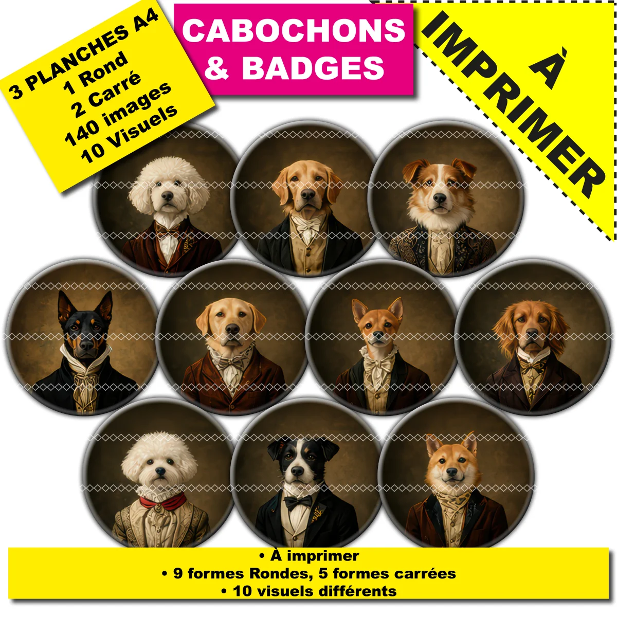 IMAGES POUR CABOCHONS & BADGES : chiens stylés