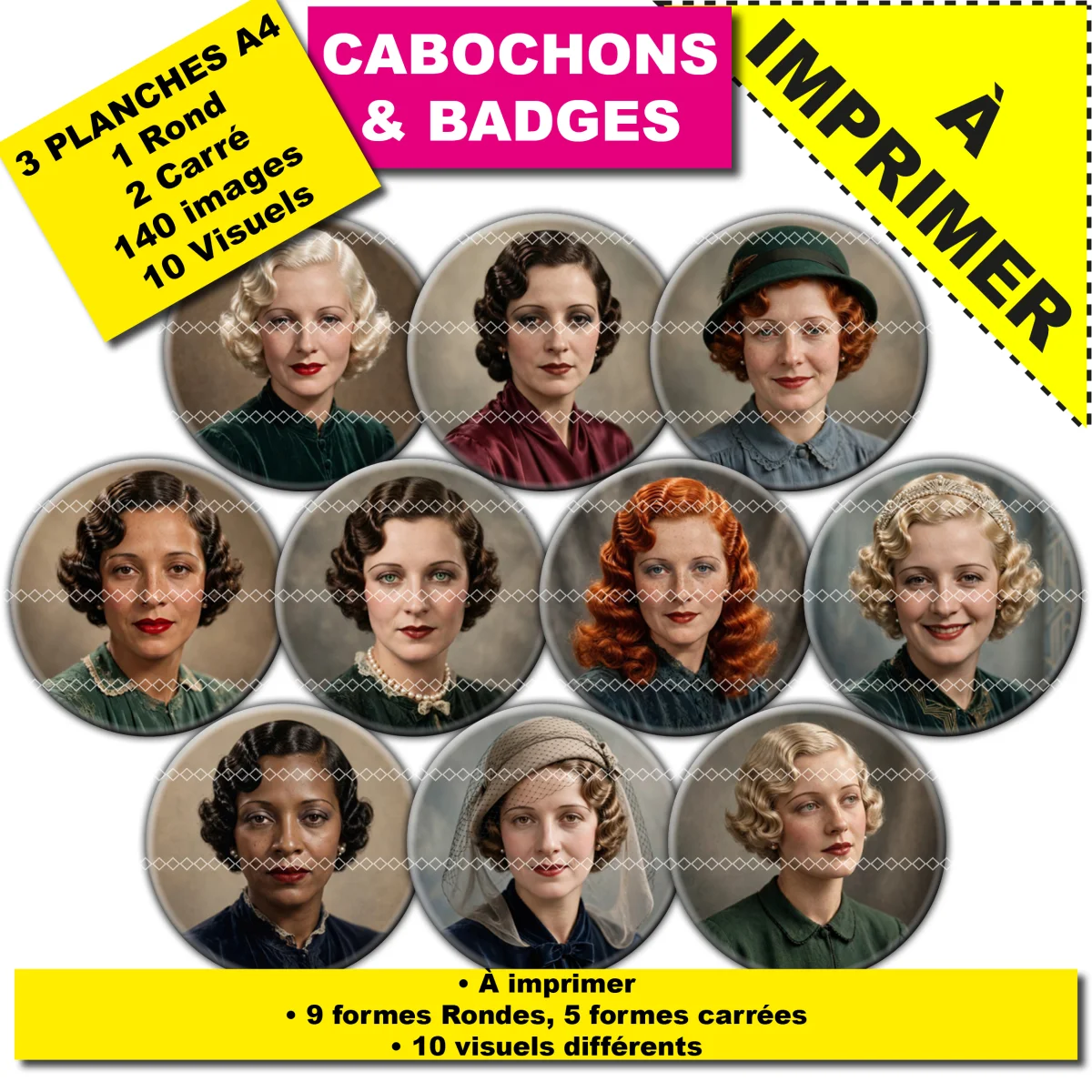 IMAGES POUR CABOCHONS & BADGES : visage femmes années 30