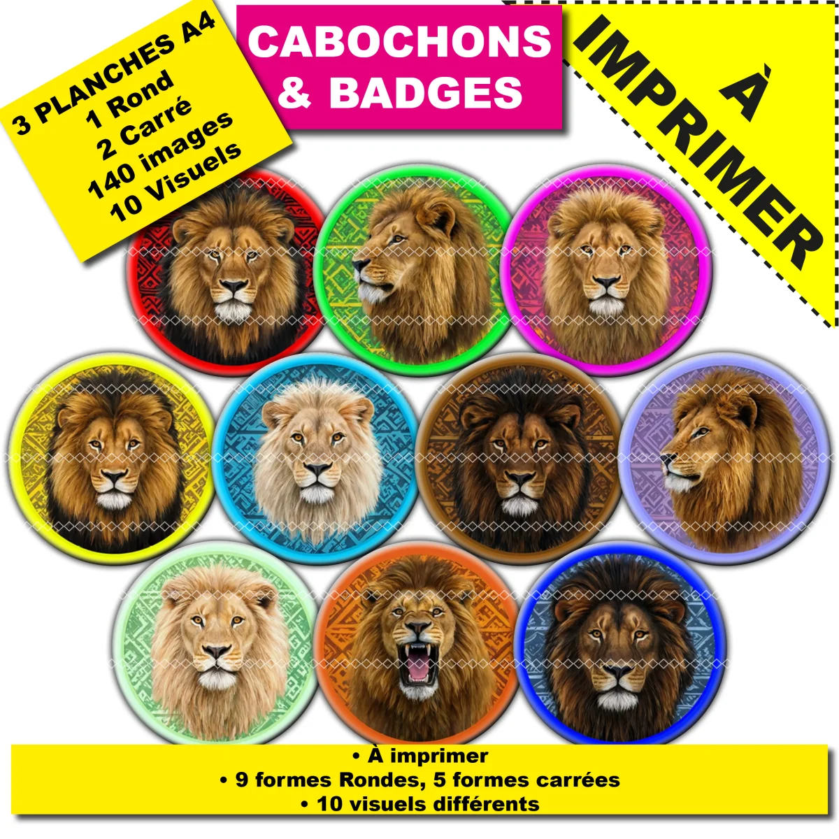IMAGES POUR CABOCHONS & BADGES : Lion Afrique