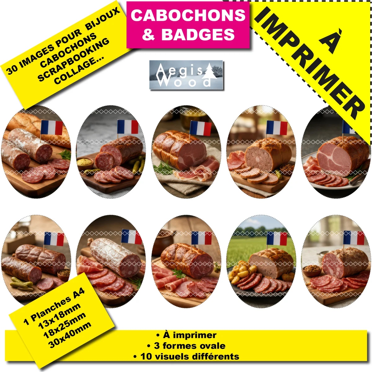 IMAGES POUR CABOCHONS & BADGES OVALES : charcuterie Française