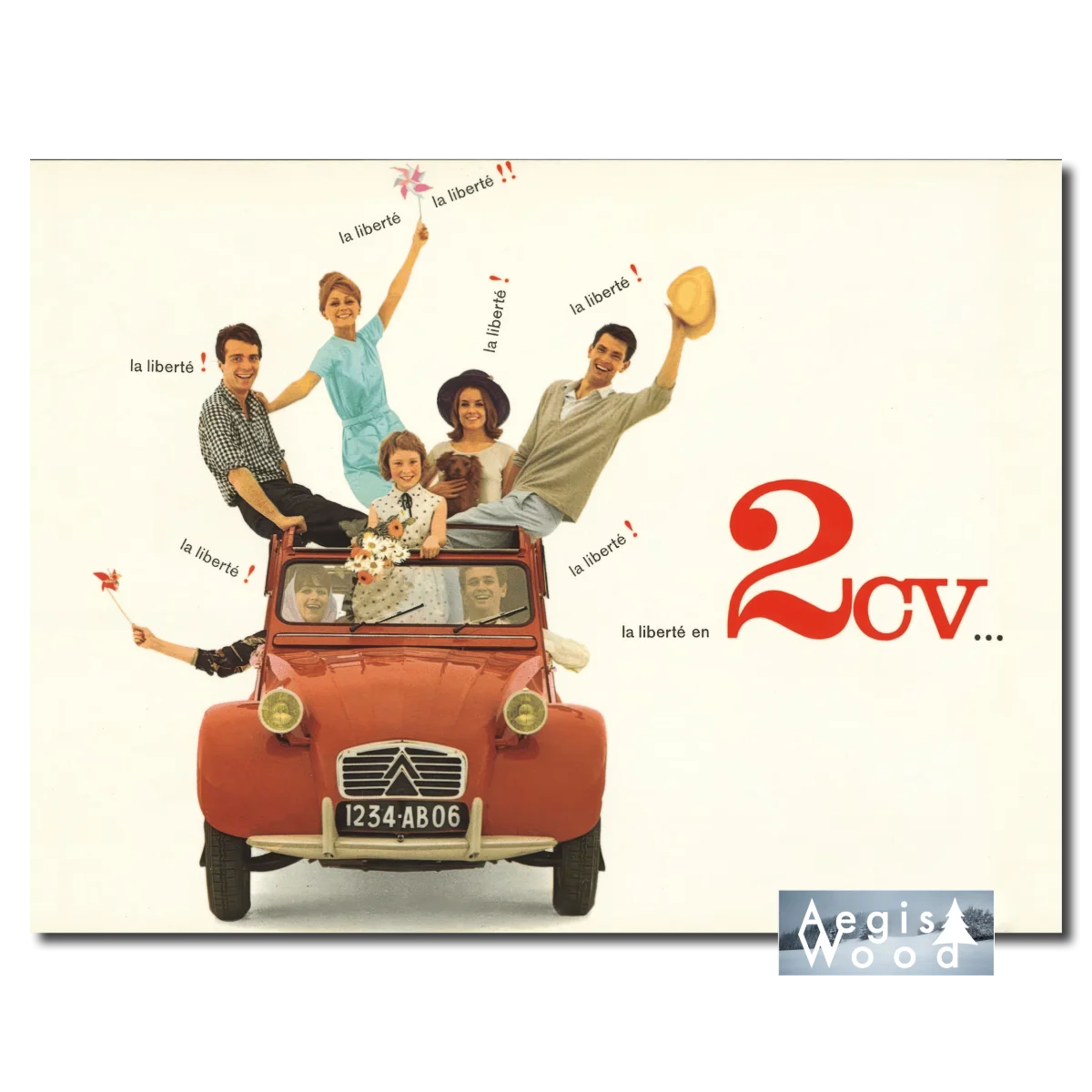 Affiche (reproduction) Citroën 2CV « La liberté en 2CV » – affiche publicitaire, Delpire, 1963