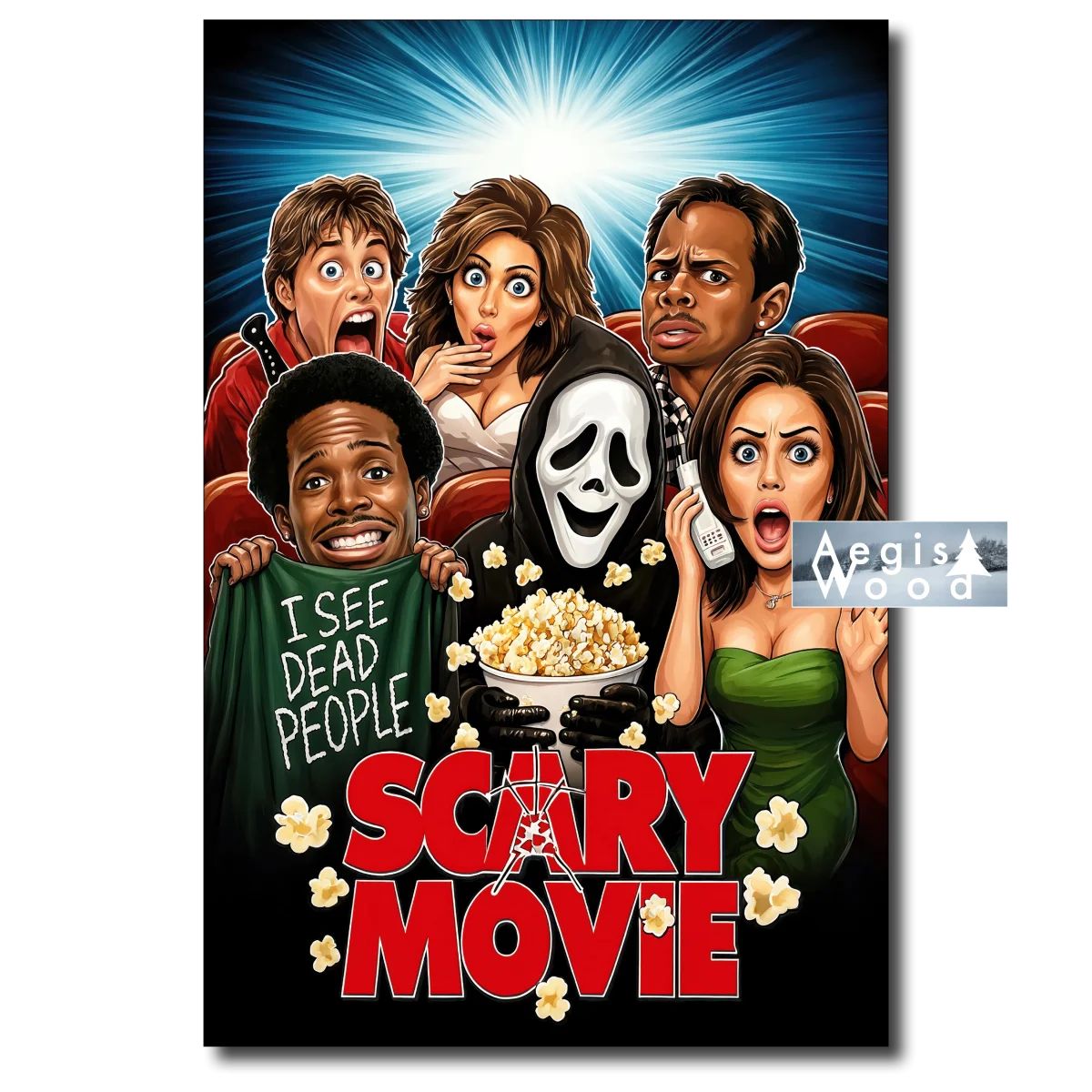 Affiche — caricature affiche du film "Scary Movie" Illustration Parodique — affiche murale en bois AegisWood
