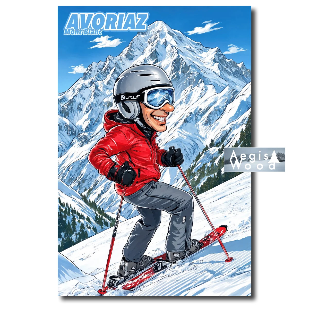 Affiche "Avoriaz Mont-Blanc" Skieur en Caricature