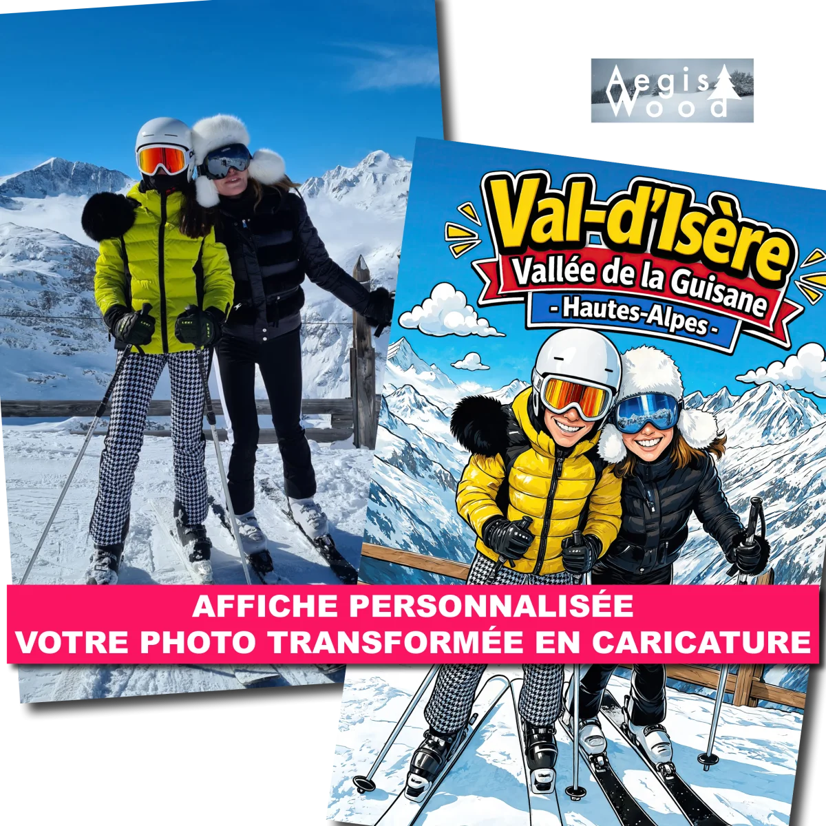 Affiche personnalisée d'après votre photo : style caricature — affiche murale en bois AegisWood