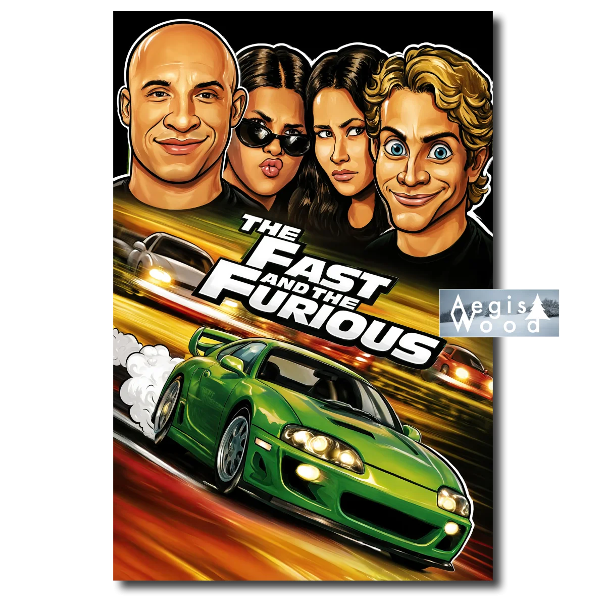 Affiche — caricature affiche du film "The Fast and the Furious" 2001 - Illustration Parodique — affiche murale en bois AegisWood