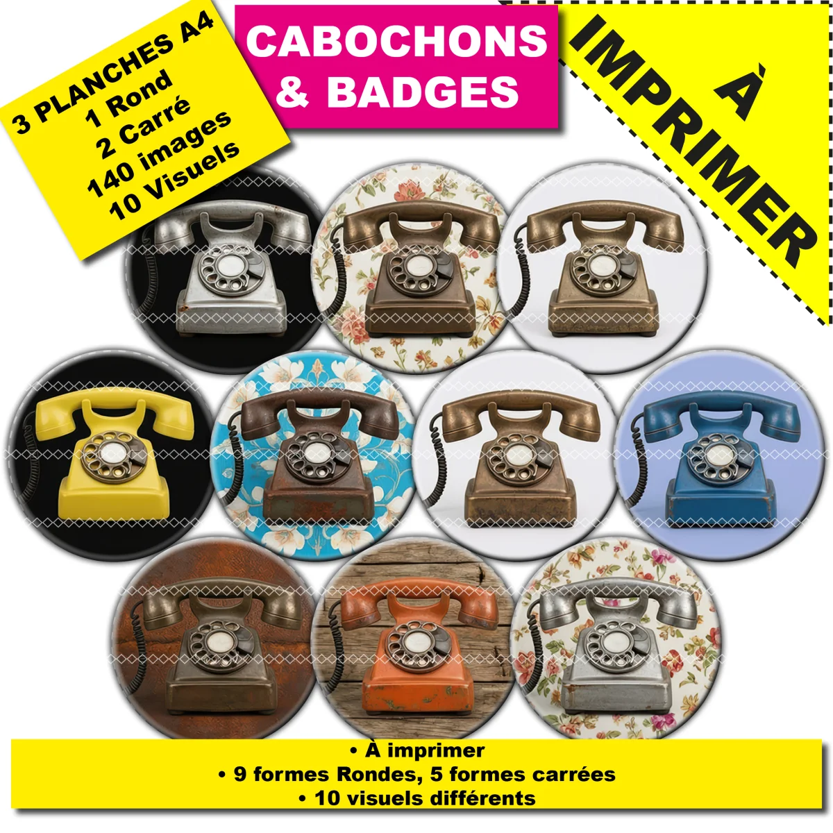 IMAGES POUR CABOCHONS & BADGES : Cadrans téléphoniques vintage ancien — affiche numérique AegisWood
