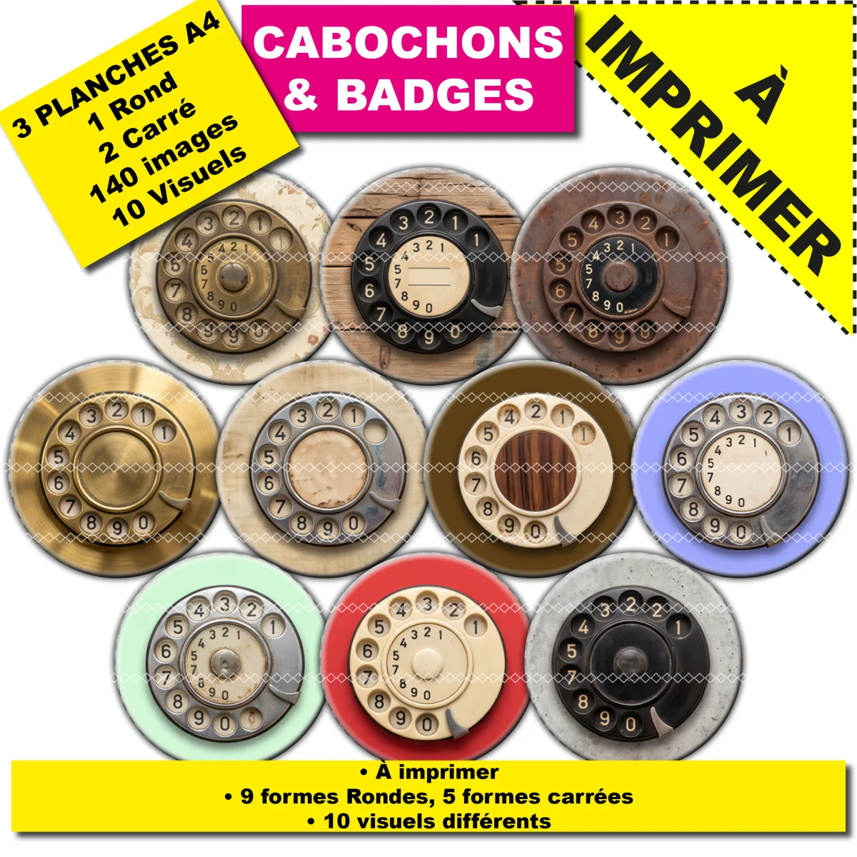 IMAGES POUR CABOCHONS & BADGES : Cadrans téléphoniques vintage ancien — affiche numérique AegisWood