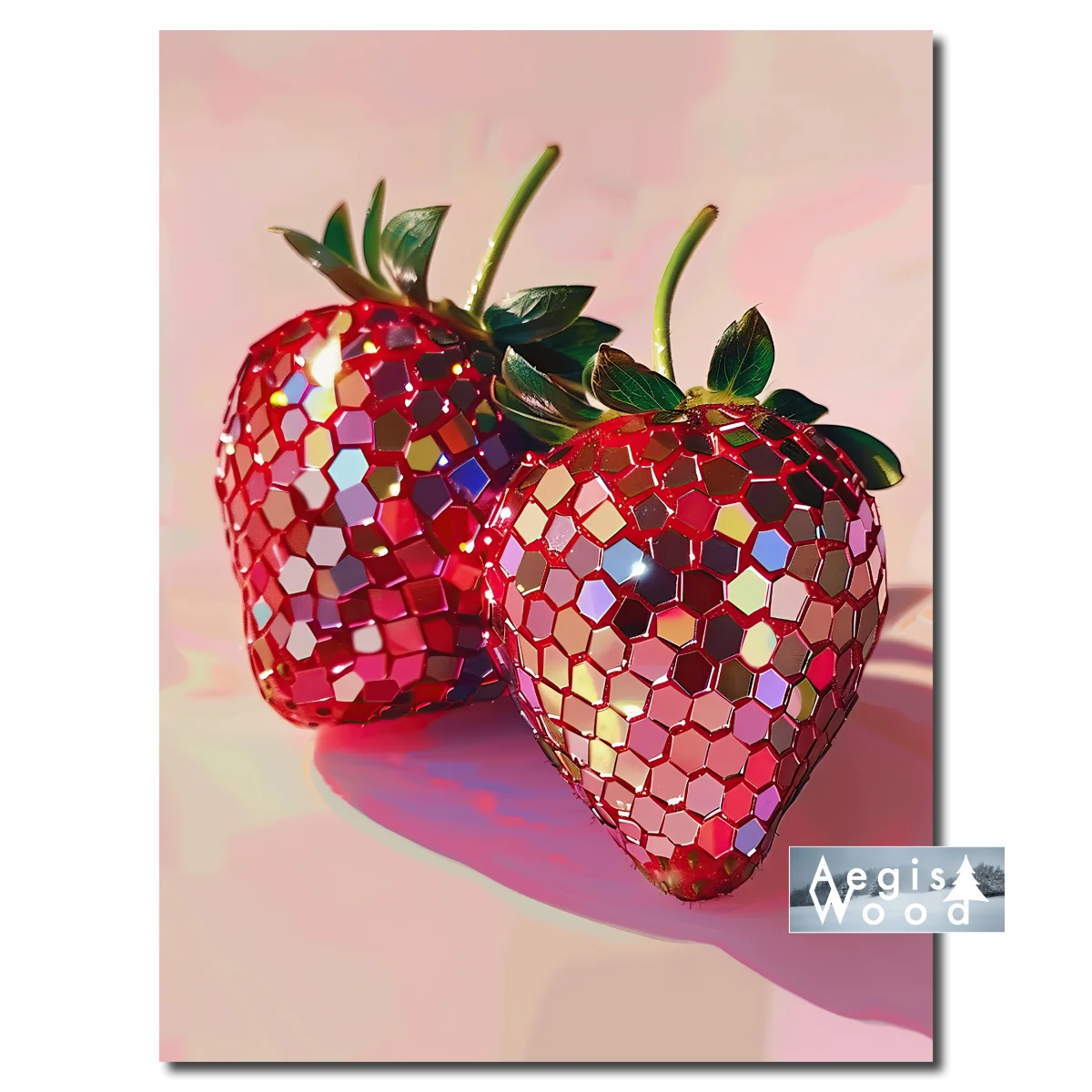Affiche "Fraises Disco" Fruits à Effet Mosaïque Miroir — affiche murale en bois AegisWood