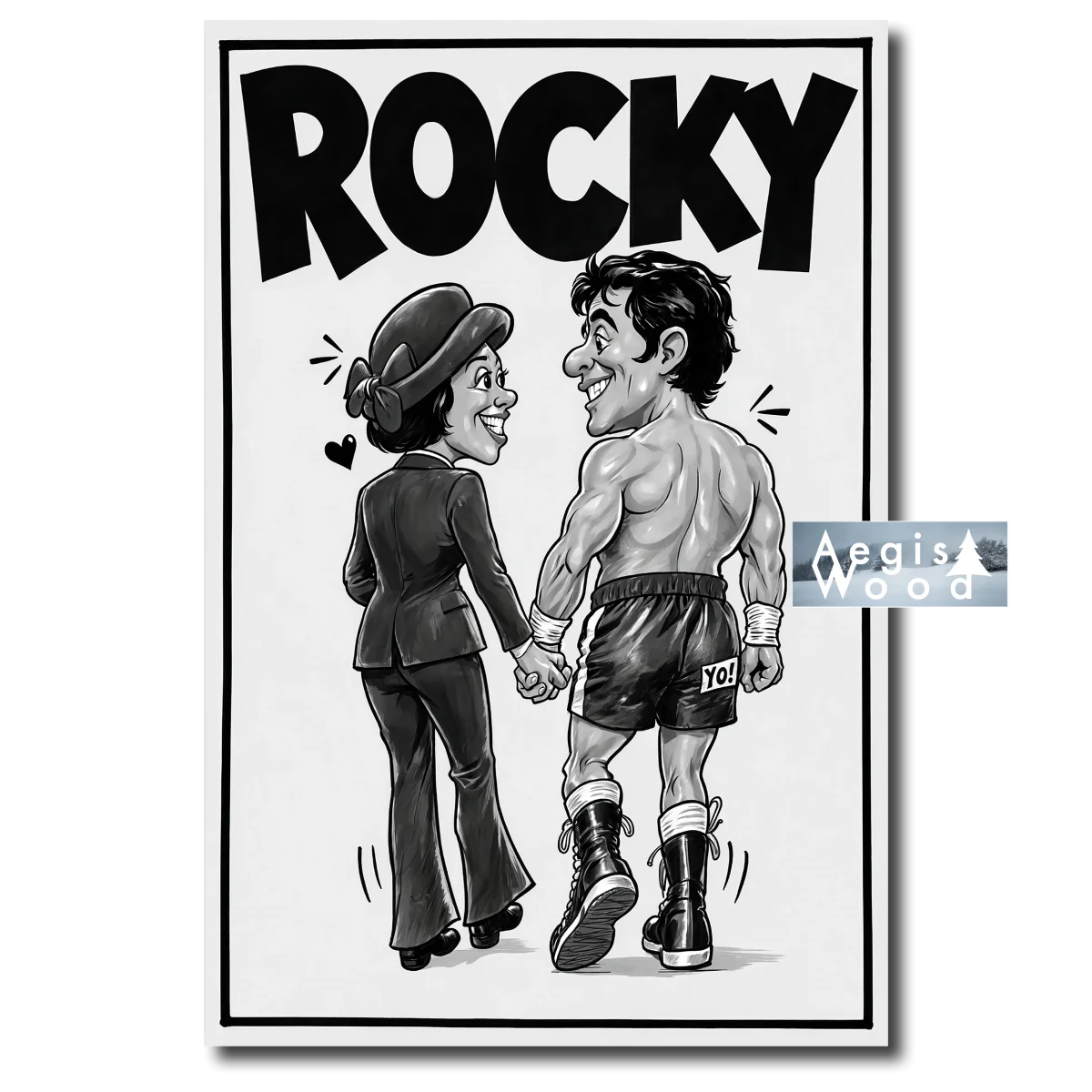 Affiche — caricature affiche du film "ROCKY I" 1976 - Illustration Parodique — affiche murale en bois AegisWood