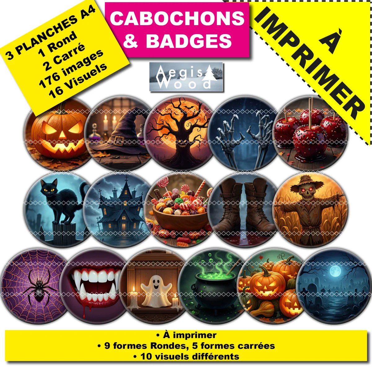 IMAGES POUR CABOCHONS & BADGES : Halloween — affiche numérique AegisWood