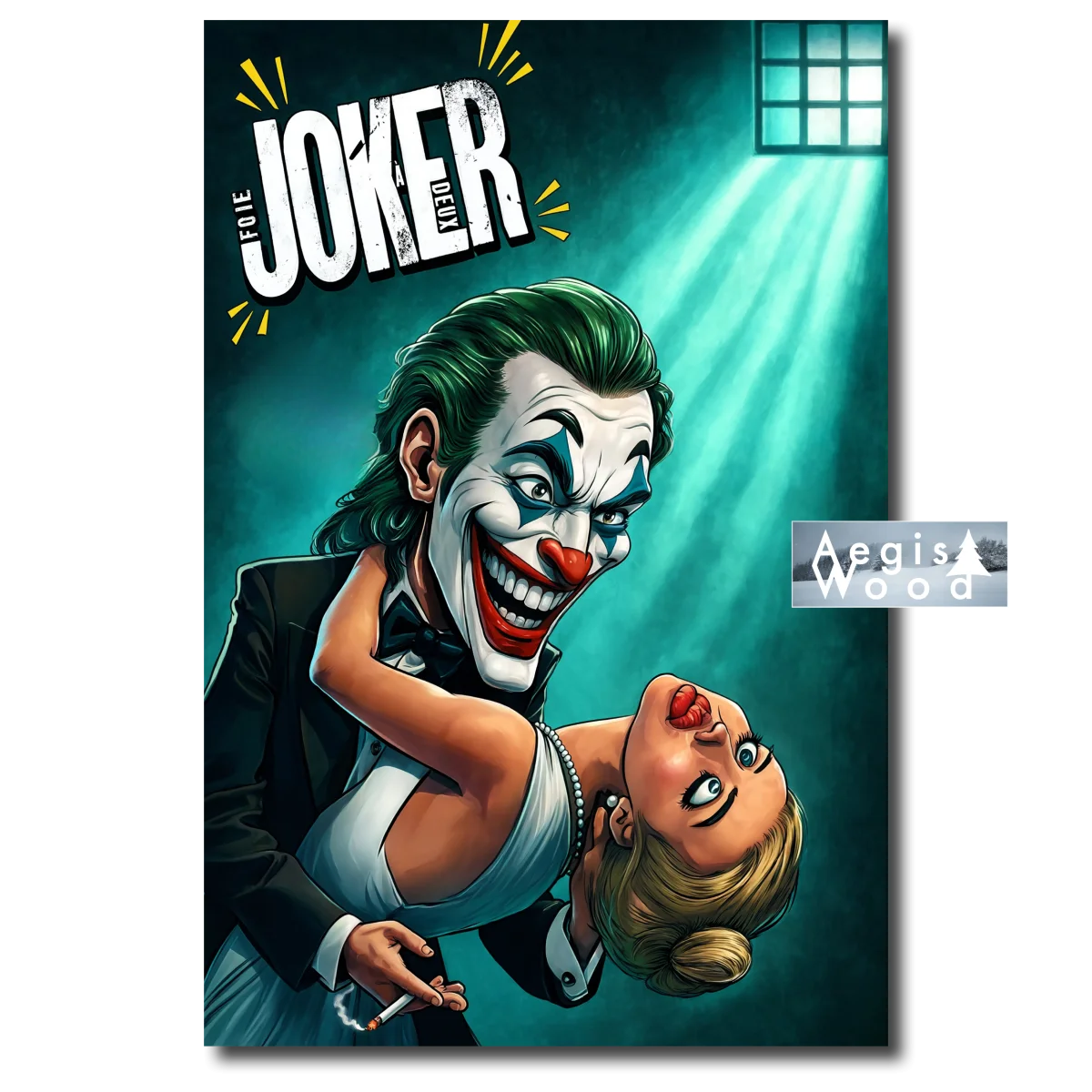 Affiche — caricature affiche du film "Joker Folie à Deux" 2024 - Illustration Parodique — affiche murale en bois AegisWood