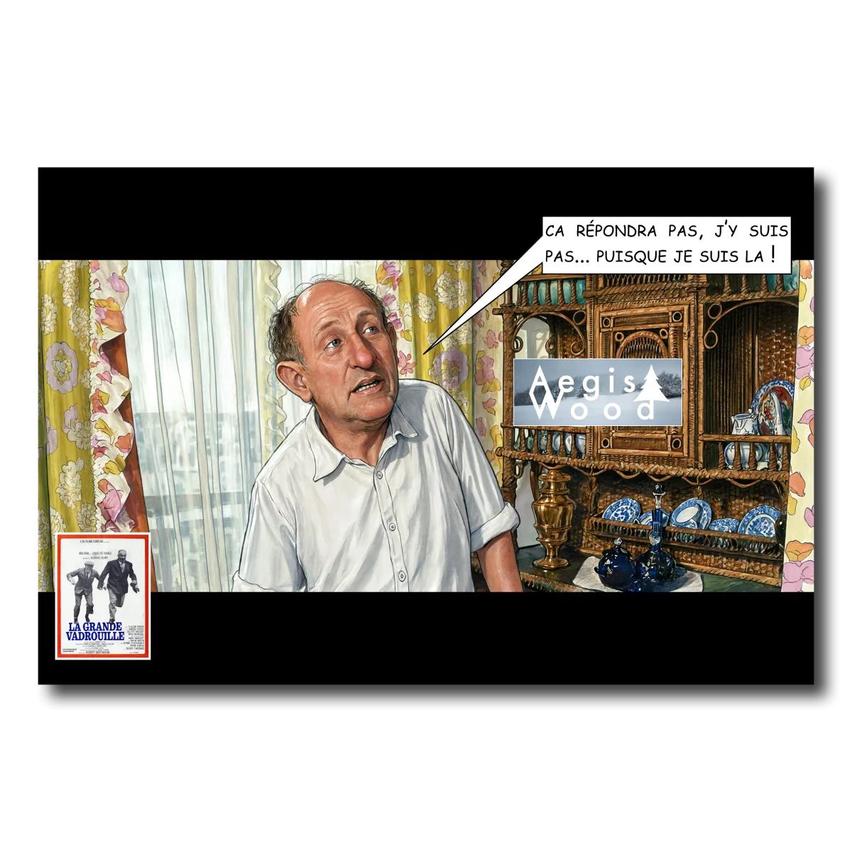 Affiche — caricature scène du film "La Grande Vadrouille" 1966 - Illustration Parodique — affiche murale en bois AegisWood