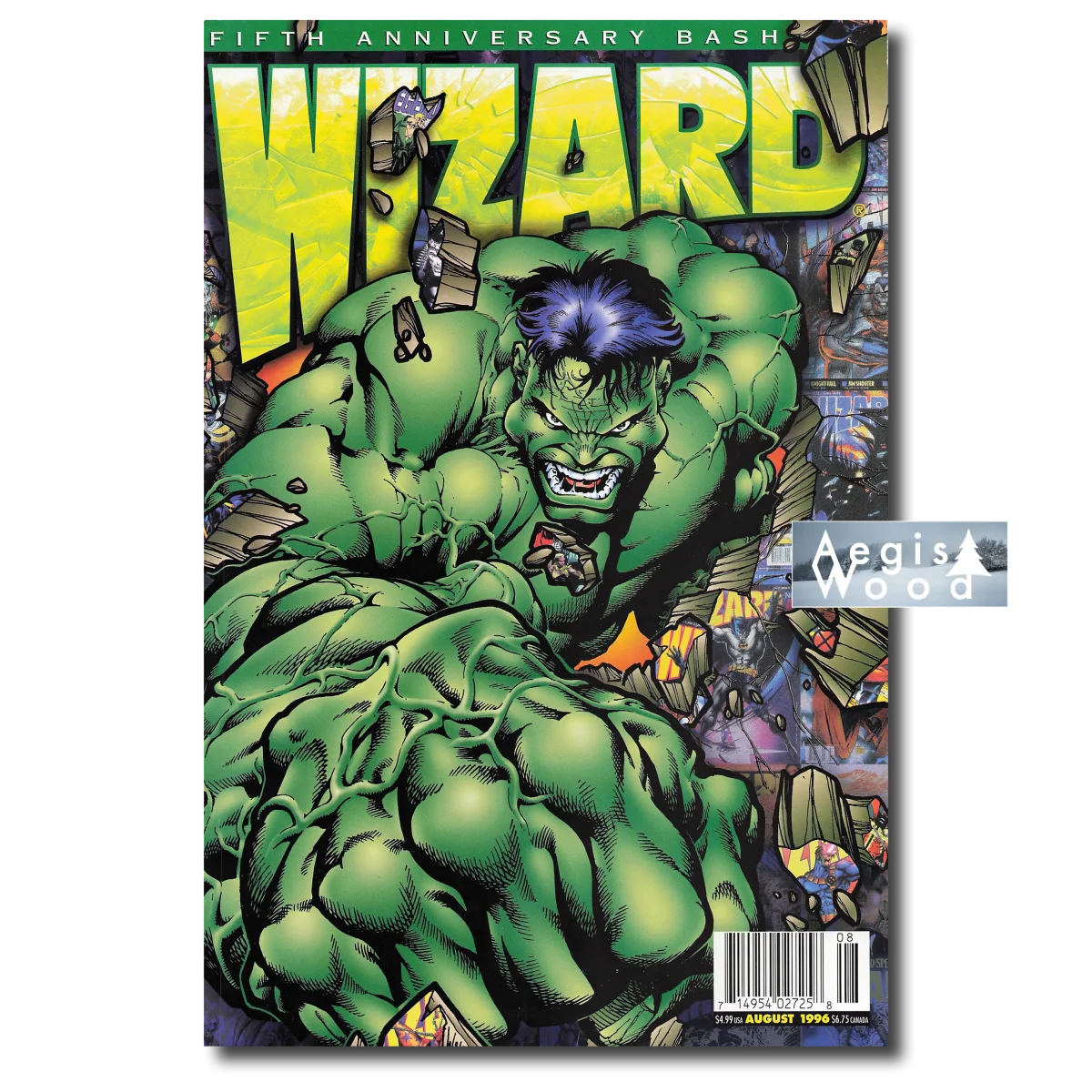 Affiche (reproduction) — Couverture du magazine Wizard The Guide to Comics n°60, 1996 — affiche murale en bois AegisWood