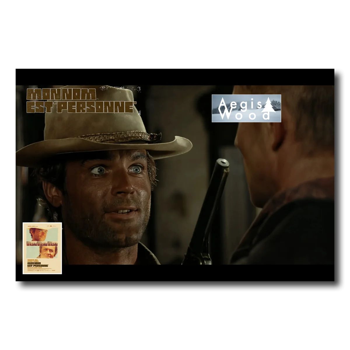 Affiche (reproduction ) d'une scène du film "Mon Nom est Personne" - Terence Hill — affiche murale en bois AegisWood
