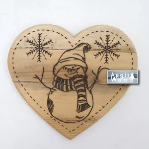 Coeur en Bois Pyrogravé 30x27,5cm - Décoration Murale Rustique et hivernale