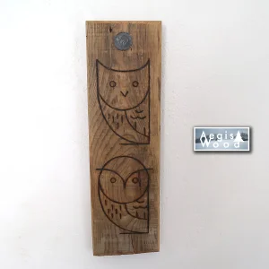 Tableau Bois Épais : 2 Chouettes Pyrogravées - Déco Murale Rustique, montagne
