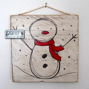 Illustration sur bois recto et verso bonhommes de neige