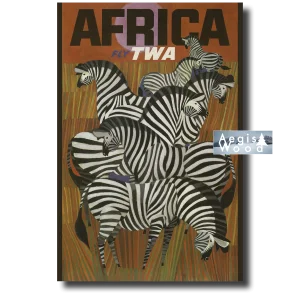 Affiche (reproduction) Africa - Fly TWA par David Klein, c.1960, zèbres