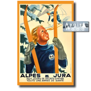 Affiche rétro de voyage de ski d'hiver, Alpes et Jura, Chemin de fer PLM (reproduction) 
