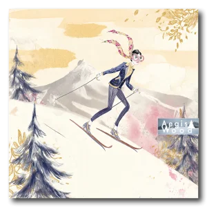 Affiche : La Skieuse Chic en Aquarelle - Montagne ski
