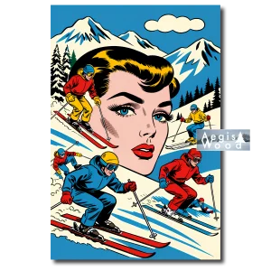 Affiche Visage Solaire et Skieurs : L'Hiver en Style Pop Art