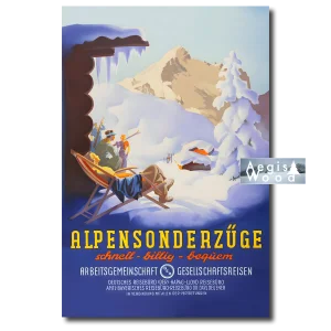 Affiche (reproduction) Alpensonderzüge - Trains spéciaux Alpes, Allemagne années 1930, style Art Déc