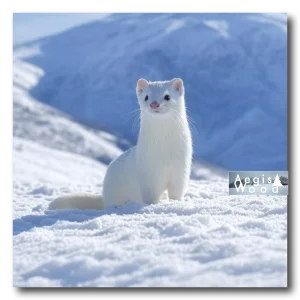 Affiche Hermine Blanche - Portrait Animalier Hivernal