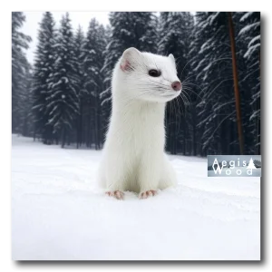 Titre : Affiche Hermine Blanche - Portrait Animalier Hivernal