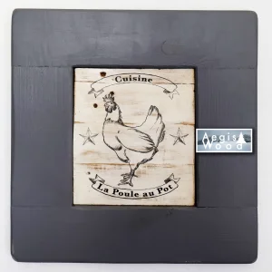 Tableau sur bois - cuisine, coq, Poule au Pot