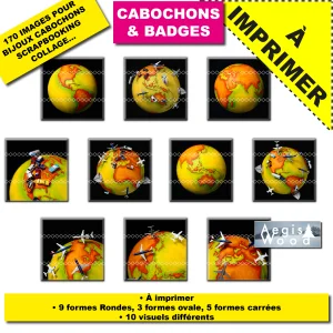 Cabochons Badges • Voyage autour de la terre • 170 images