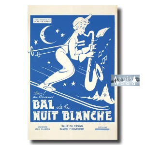 Affiche (reproduction) Bal de la Nuit Blanche - Ski-Club d'Annecy par Noël Fontanet, 1955