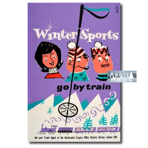 Affiche (reproduction) Winter Sports go by train - John Court, British Railways 1965