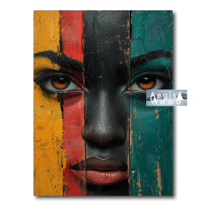 Affiche portrait artistique visage divisé en bandes colorées