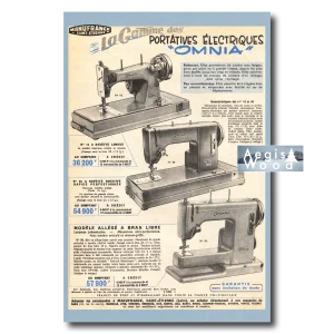 Affiche (reproduction) Manufrance Saint-Étienne - Machines à coudre portatives Omnia, années 1950-60