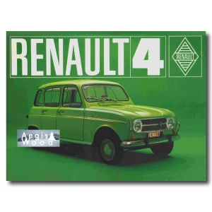 Affiche (reproduction) Renault 4 - Publicité vintage verte années 1960-70, logo losange