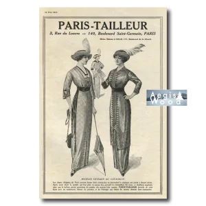 Affiche (reproduction) Paris-Tailleur 1913 - Mode féminine Belle Époque, robes et chapeaux à plumes