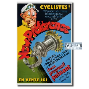 Affiche (reproduction) New Préférence Cyclistes - Moyeu frein rétropédalage, J. Le Henaffi 1928