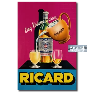 Affiche (reproduction) Ricard Cinq Volumes d'Eau - Pastis Marseille, pichet terre cuite, vers 1950