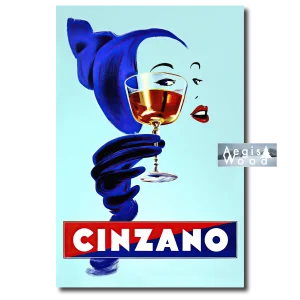 Affiche (reproduction) Cinzano - Femme gants bleus, vermouth italien, années 1950