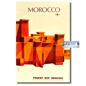 Affiche (reproduction) Royal Air Maroc - Architecture géométrique orange, circa 1970