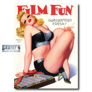 Affiche (reproduction) Film Fun Mars 1938 - Enoch Bolles, Guaranteed Fresh, pin-up cigarettes