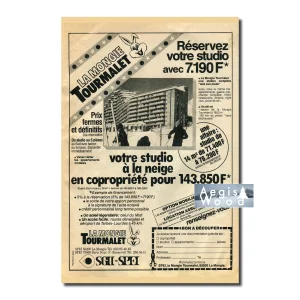Affiche (reproduction) — La Mongie Tourmalet, votre studio à la neige en copropriété, vers 1980