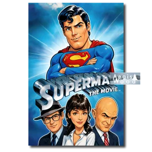 Affiche (reproduction) — Superman The Movie, caricature illustrée du film culte, 1978