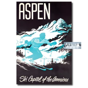 Affiche (reproduction) — Aspen, Ski Capital of the Americas, affiche de ski vintage, années 1950