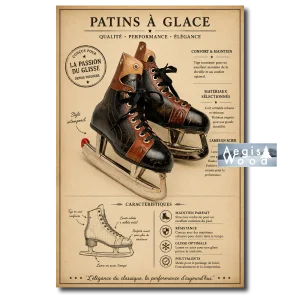 Affiche - Patins à glace en cuir, affiche décorative style vintage : confort, matériaux et lames
