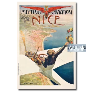 Affiche (reproduction) Meeting d'Aviation Nice 1910 Bsor Brossé aviateur roses Côte d'Azur
